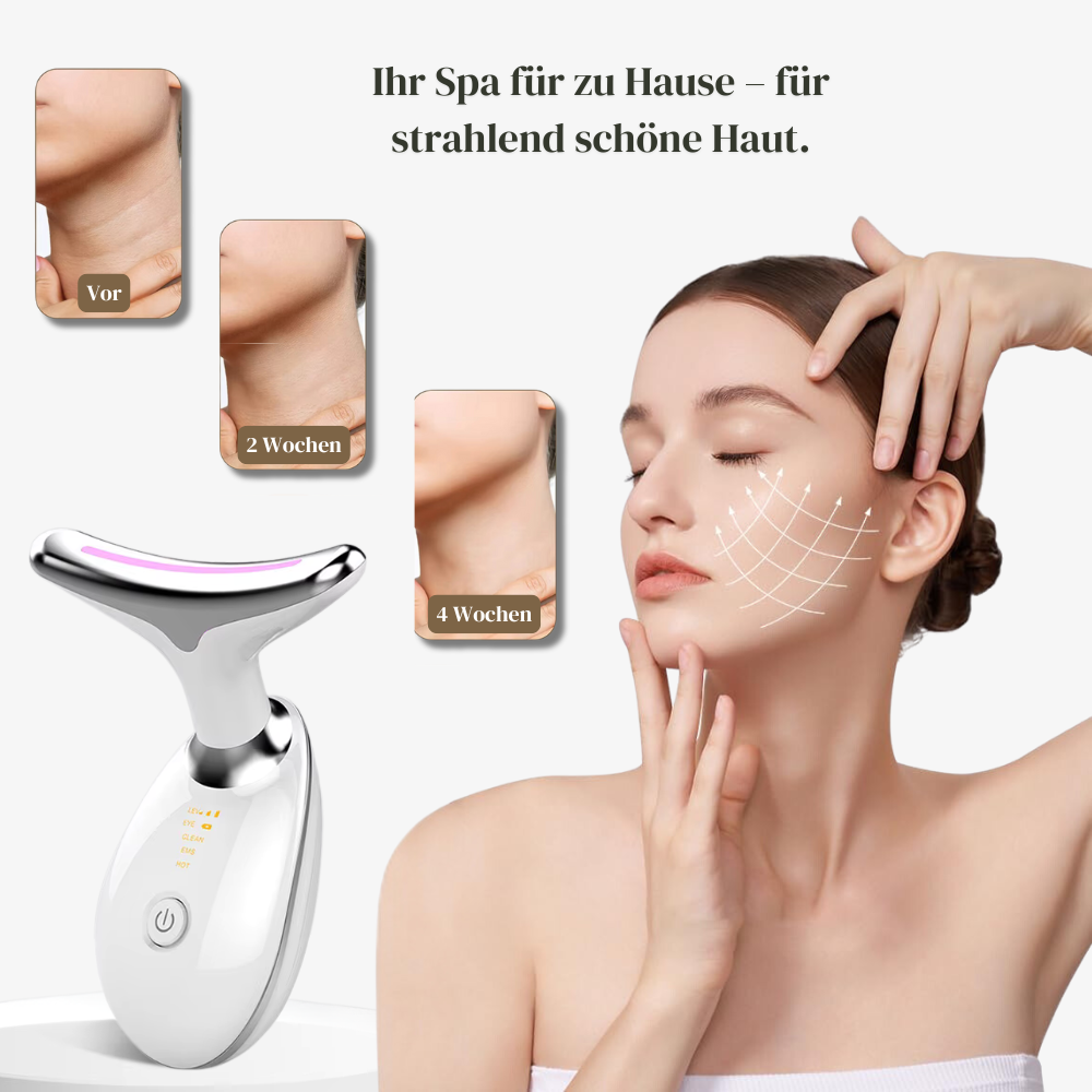 Neck Face Beauty Device Colorful LED Photon Therapy Skin Tighten Reduce Double Chin Anti Wrinkle Remove Lifting Massager