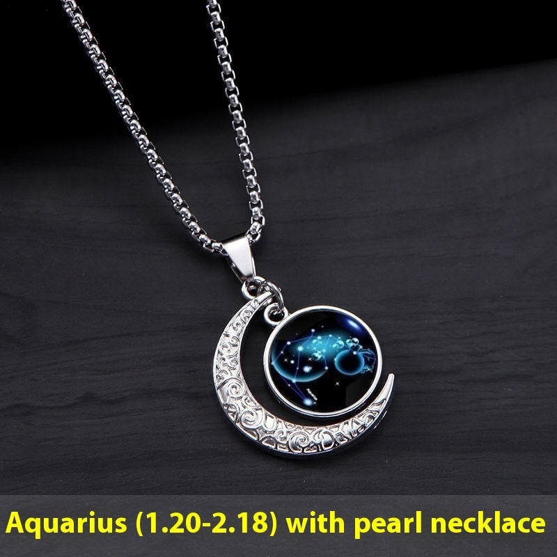 12 Const ellation Moon Star glühende Halskette Charme Schmuck Damen Anhänger hohl leuchtender Stein Anhänger Halskette Geschenk