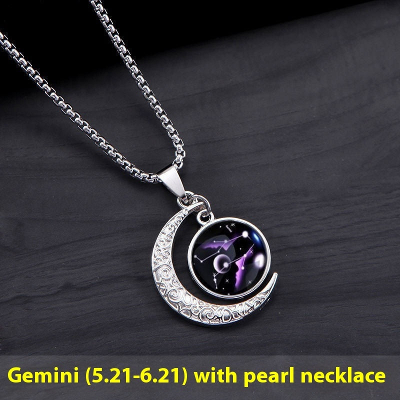 12 Const ellation Moon Star glühende Halskette Charme Schmuck Damen Anhänger hohl leuchtender Stein Anhänger Halskette Geschenk