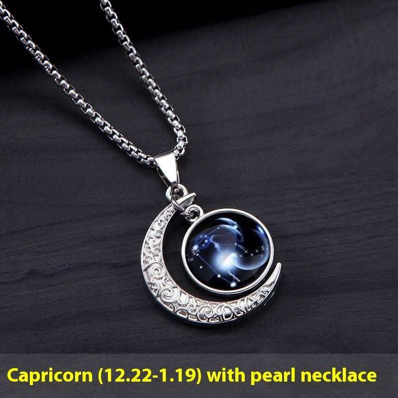 12 Const ellation Moon Star glühende Halskette Charme Schmuck Damen Anhänger hohl leuchtender Stein Anhänger Halskette Geschenk