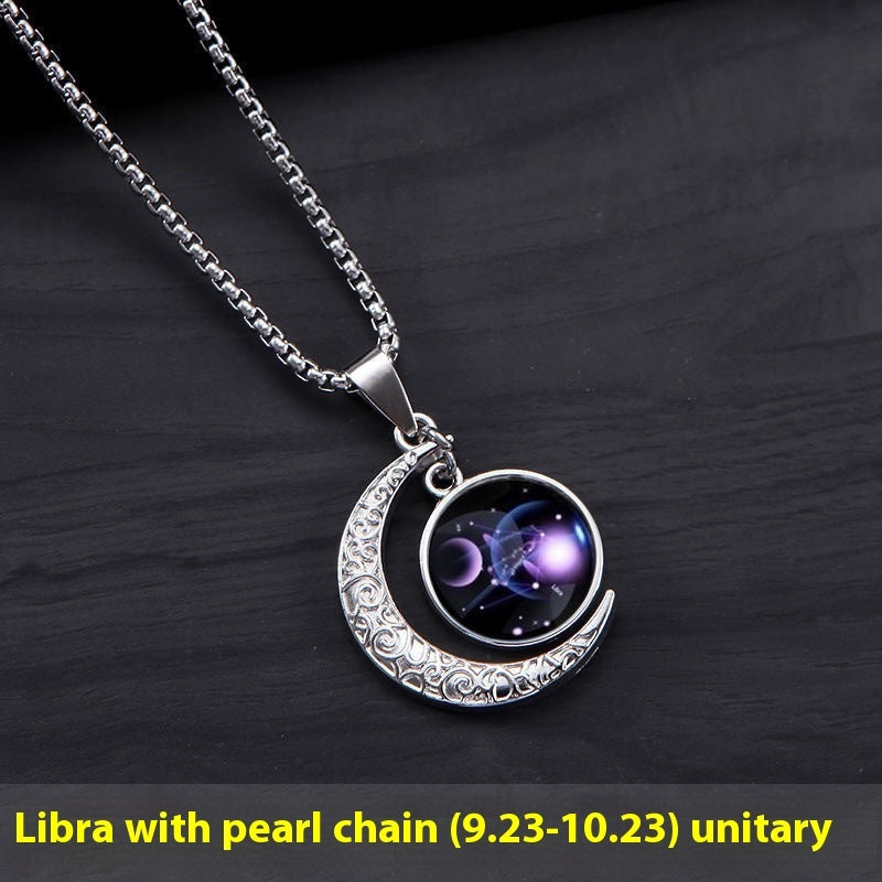 12 Const ellation Moon Star glühende Halskette Charme Schmuck Damen Anhänger hohl leuchtender Stein Anhänger Halskette Geschenk