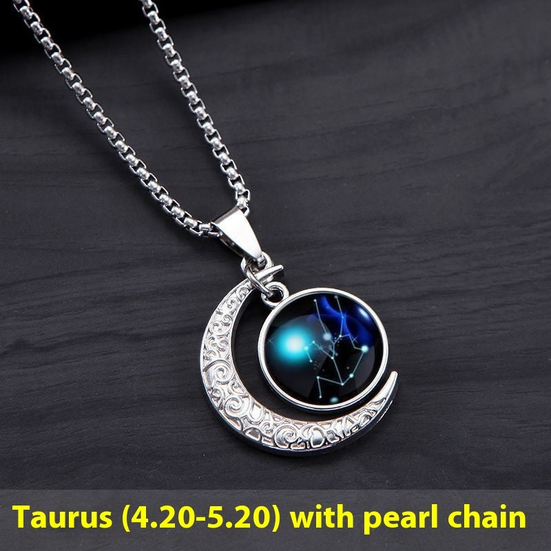 12 Const ellation Moon Star glühende Halskette Charme Schmuck Damen Anhänger hohl leuchtender Stein Anhänger Halskette Geschenk