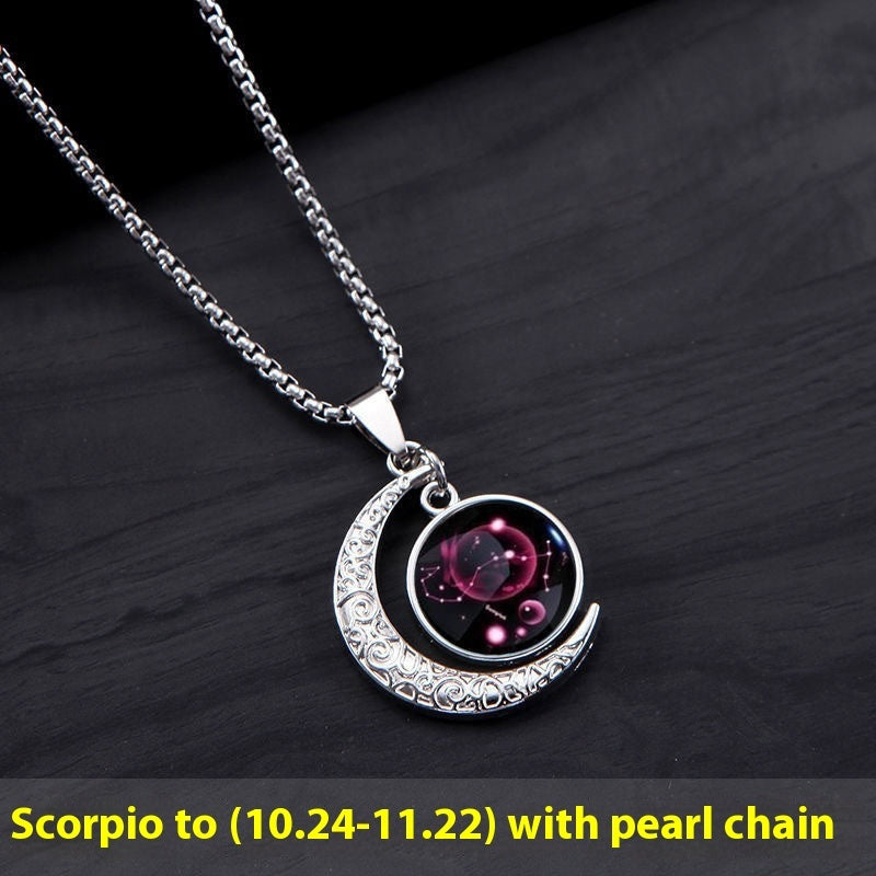 12 Const ellation Moon Star glühende Halskette Charme Schmuck Damen Anhänger hohl leuchtender Stein Anhänger Halskette Geschenk